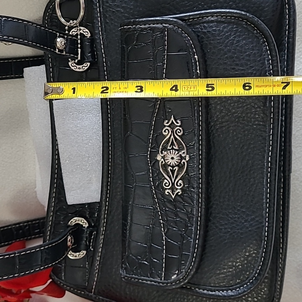 Vintage Strada purse bag black reptile silvertone Detail multiple pockets - Picture 8 of 9